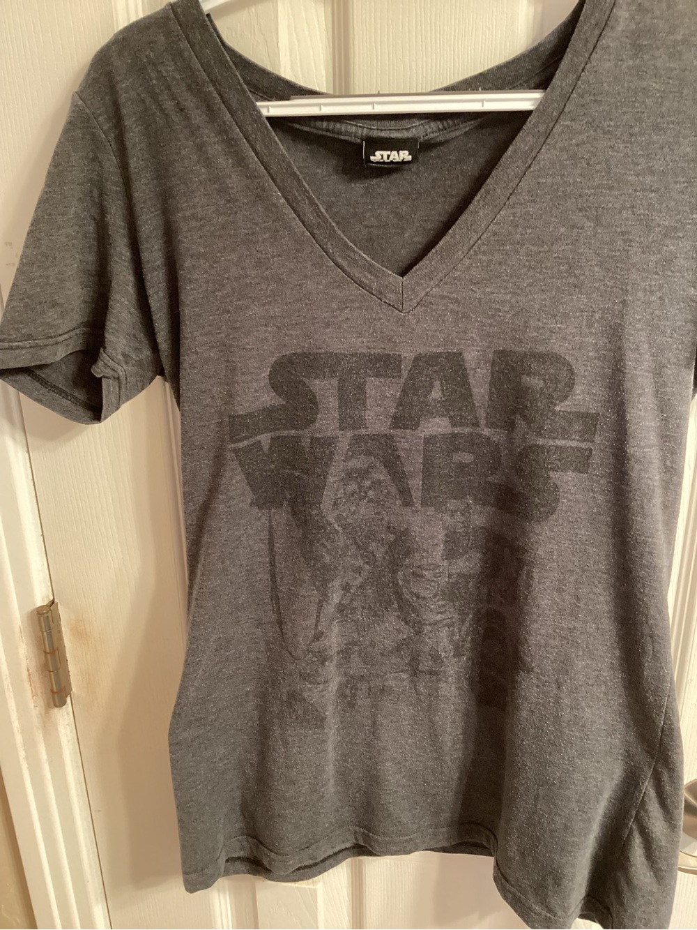 Star Wars ,Gray Logo Tee, V-Neck- Gray and Black, Size Junior XL Large